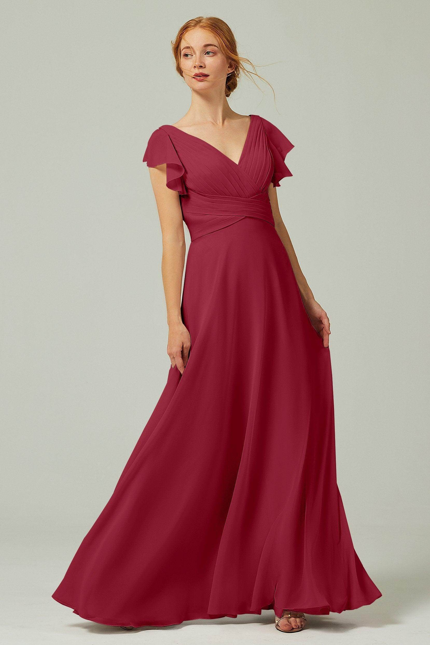 A-Line Floor Length Chiffon Bridesmaid Dress CB0302PS - COCOMELODY
